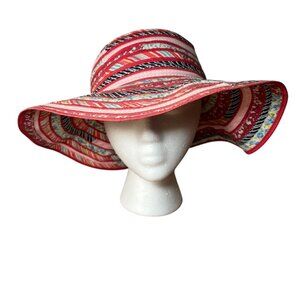 Vintage Liz Claiborne Cotton Woven Floppy Sun Hat Red Pink Colorful Swirl